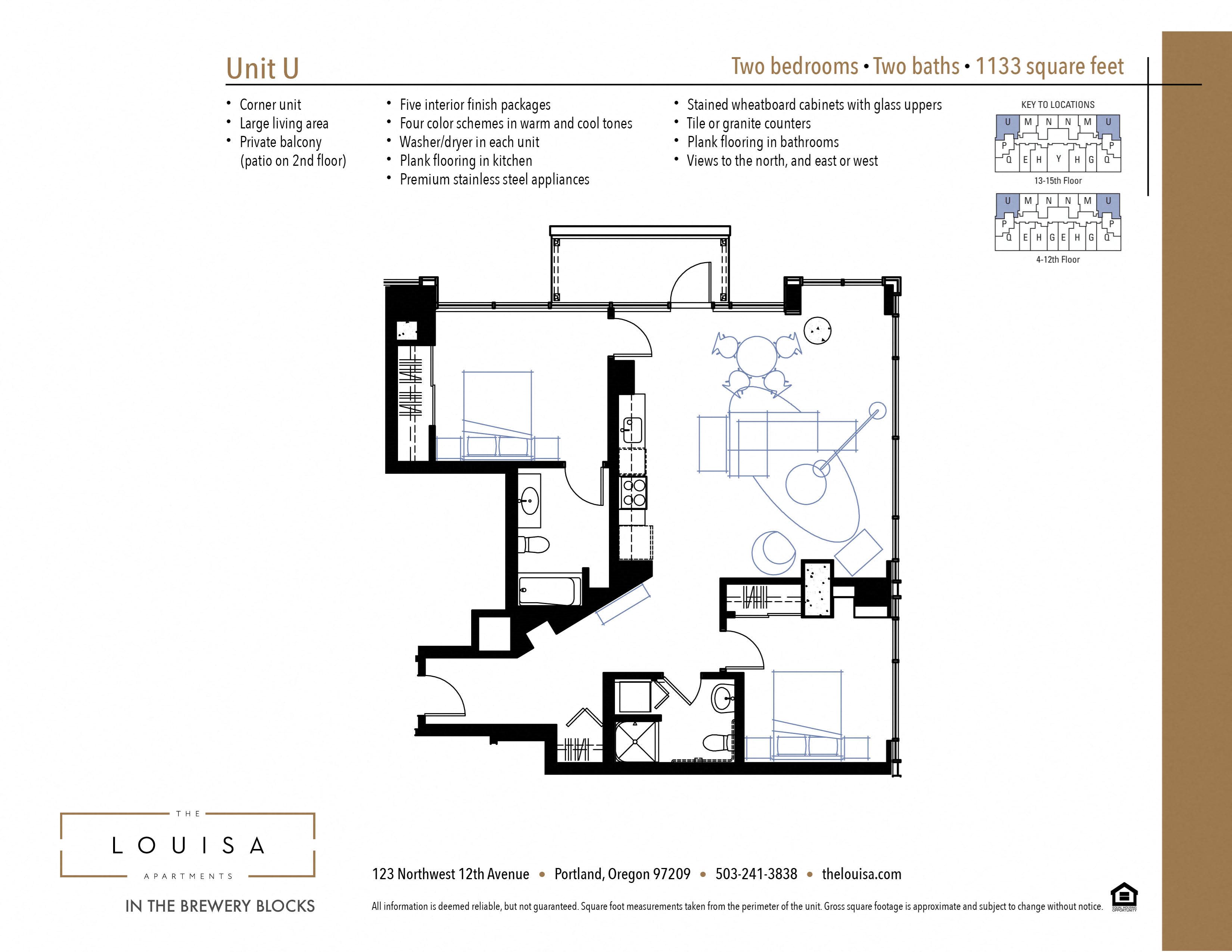 2 Bed 2 Bath (U) Floor Plan 2 Bed 2 Bath (U) Floor Plan at The Louisa Apartments in Portland, Oregon